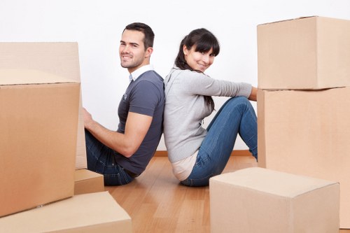Assorted cardboard boxes and wrapping materials for packing in Greenwich